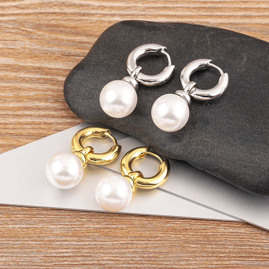 Fashion Gold/Silver Color Pearls Pendant Earrings For Women Fine Accessories Hoop Bohemia Ear Jewelry Wedding Gift - Floq & Raman