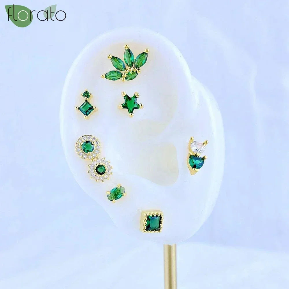 925 Sterling Silver Green Crystal CZ Hoop Earrings for Women | 2023 Luxury Gold Small Huggie Earrings | Fashion Piercing Jewelry - Floq & Raman