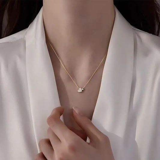 New 925 Sterling Silver Shiny Square Heart Pendant Necklace fit Beads DIY Fashion Women's Jewelry Party Gift - Floq & Raman