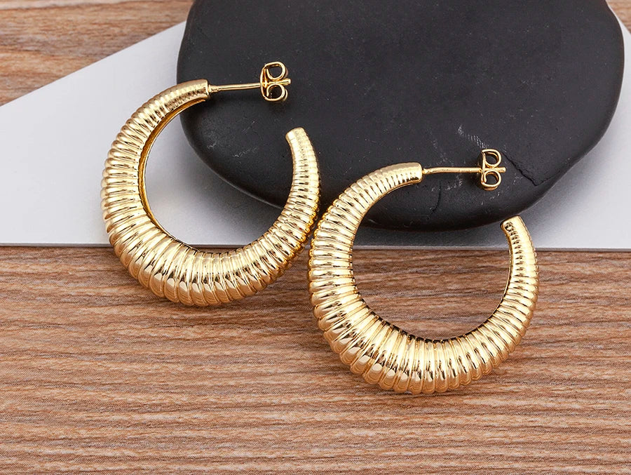 Top Quality 2 Colors Geometric Crescent Shape Adjustable Earrings Cubic Zirconia Women Retro Jewelry Classic Party Gift - Floq & Raman