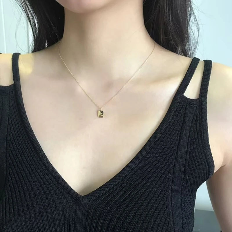 925 Sterling Silver Simple Initial Good Luck Pendant Clavicle Choker Necklace for Women Fashion 14k Gold Plated Jewelry - Floq & Raman