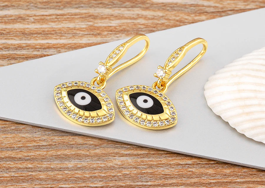 Nidin New Turkish Amulet Evil Eye Drop Earrings 4 Colors Lucky Charm Dangle Ear Hook Jewelry Birthday Wedding Gift Wholesale - Floq & Raman