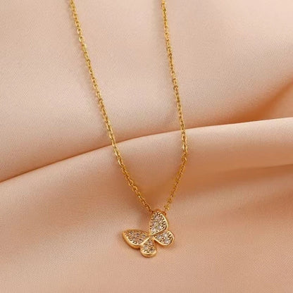 S925 Sterling Silver Butterfly Necklace 18K Gold Plated Korean Style Diamond Embedded Luxury Ins Popular Clavicle Chain - Floq & Raman