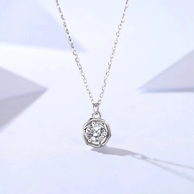 New S925 sterling silver rose necklace for women plated 18K gold temperament high-grade design sense diamond flower - Floq & Raman