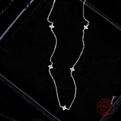 S925 Whole Body Sterling Silver Diamond Four-Leaf Clover Necklace Collarbone Chain Full Star Light Luxury Girl Gift - Floq & Raman