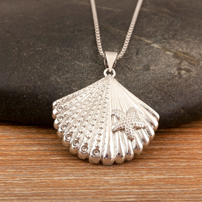 New Fashion Lucky Shell Shape Inlaid Pearl Crystal Zircon Pendant Necklace For Women Female 4 Styles Choice Jewelry Gifts - Floq & Raman