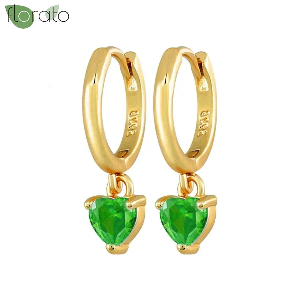 925 Sterling Silver Green Crystal CZ Hoop Earrings for Women | 2023 Luxury Gold Small Huggie Earrings | Fashion Piercing Jewelry - Floq & Raman