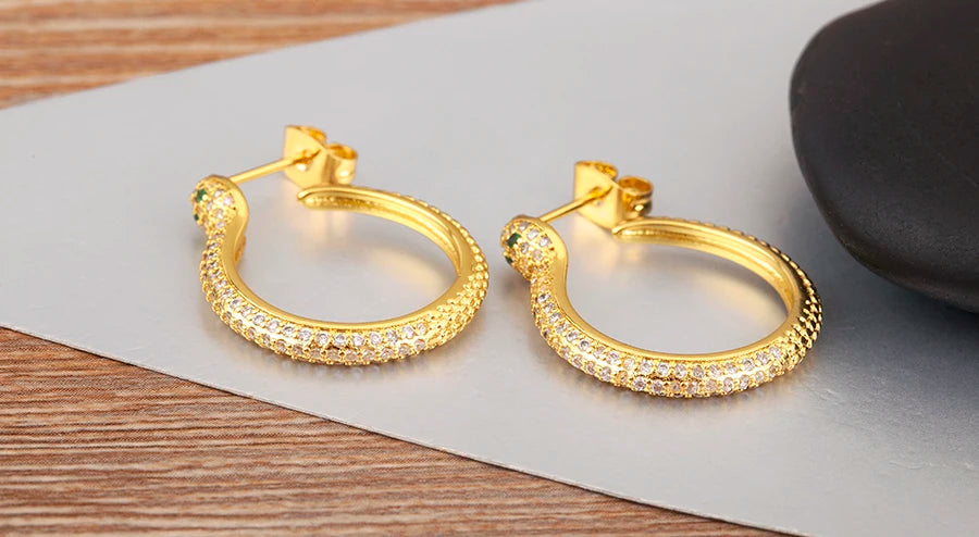 New Popular Snake Shape Cubic Zirconia Big Circle Hoop Earrings For Female Punk Style Daily Party Ear Jewelry Accessories - Floq & Raman