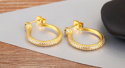 New Popular Snake Shape Cubic Zirconia Big Circle Hoop Earrings For Female Punk Style Daily Party Ear Jewelry Accessories - Floq & Raman