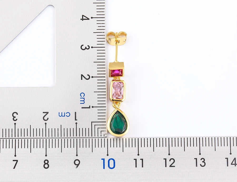 Trendy Dangle Drop Earrings for Women Colorful Color Rainbow Zircon Jewelry Accessories Fine Wedding Engagement Gift - Floq & Raman
