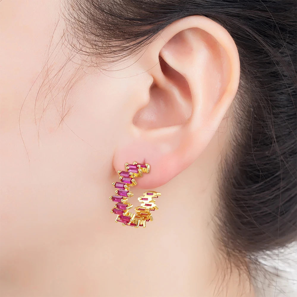 Fashion New Arrival Multicolor Gold Plated Earrings for Women Cubic Zirconia Wedding Female Jewelry Girl Friendship Gifts - Floq & Raman
