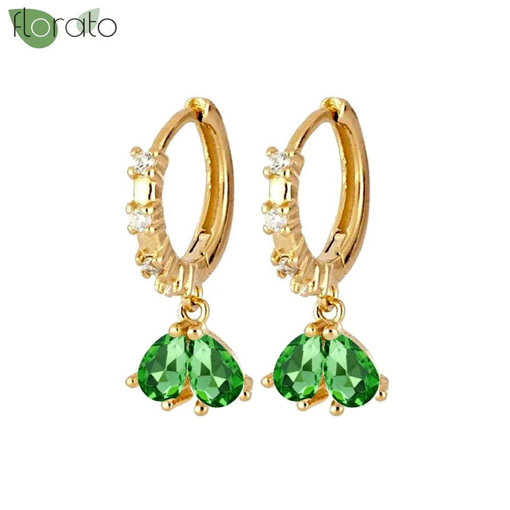925 Sterling Silver Green Crystal CZ Hoop Earrings for Women | 2023 Luxury Gold Small Huggie Earrings | Fashion Piercing Jewelry - Floq & Raman