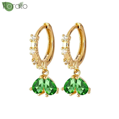 925 Sterling Silver Green Crystal CZ Hoop Earrings for Women | 2023 Luxury Gold Small Huggie Earrings | Fashion Piercing Jewelry - Floq & Raman