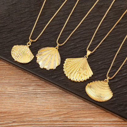 New Fashion Lucky Shell Shape Inlaid Pearl Crystal Zircon Pendant Necklace For Women Female 4 Styles Choice Jewelry Gifts - Floq & Raman