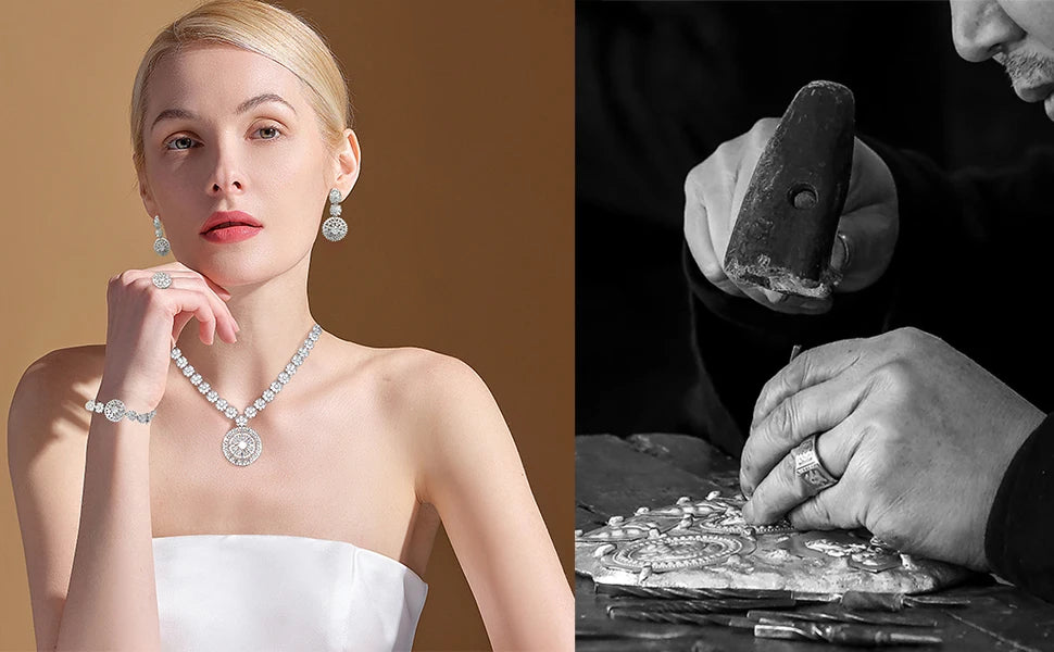 Luxury Bridal Jewelry Set (4 Pieces) – High-End Cubic Zirconia for Women’s Wedding or Special Events - Floq & Raman