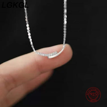 925 Sterling Silver 14K Gold Necklace Simple Glossy Flashing Diamond Arc Clavicle Chain Woman Simple Gift Temperament Jewelry - Floq & Raman