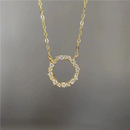S925 Sterling silver plated 14k gold necklace with zircon full diamond circle light luxury clavicle chain Girl Gift - Floq & Raman
