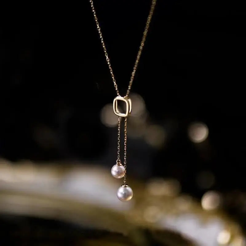 Japanese S925 Sterling Silver Double Pearl Necklace Y-shaped Long Tassel Premium Light Fashion Sweater Chain - Floq & Raman