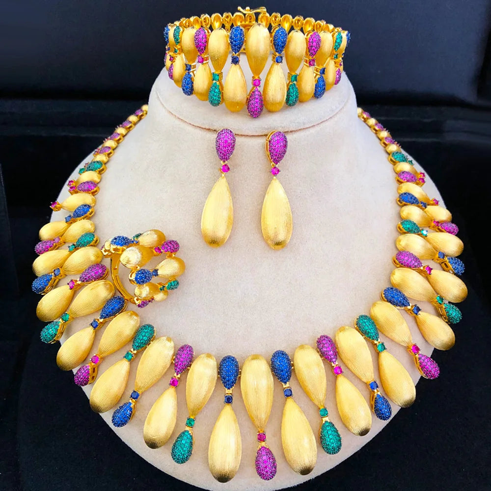 Luxury 4-Piece Knot & Ball African Jewelry Set for Women | Wedding, CZ Cubic Zirconia, Indian & Dubai Bridal Jewelry - Floq & Raman