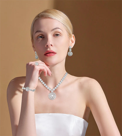 Elegant 4-Piece Wedding Jewelry Set for Women | African Zirconia Round Necklace, Bracelet, Earrings & Ring Bridal Set - Floq & Raman