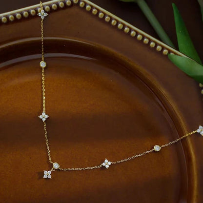 Read S925 Sterling Silver Plated 18K Gold Sparkling Zircon Flower Necklace for Women Girl Exquisite Party Jewelry Gifts - Floq & Raman