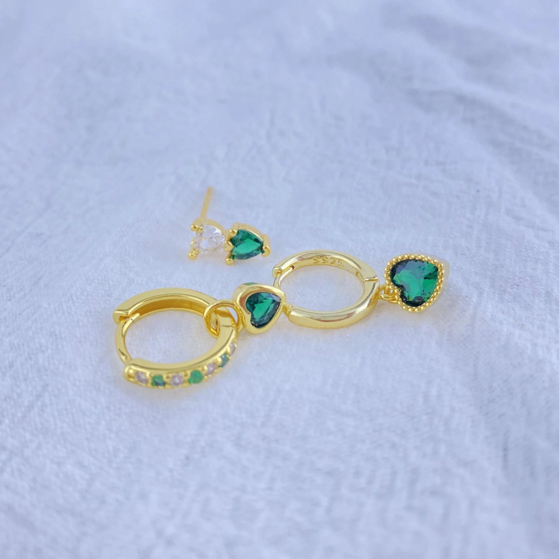 925 Sterling Silver Green Crystal CZ Hoop Earrings for Women | 2023 Luxury Gold Small Huggie Earrings | Fashion Piercing Jewelry - Floq & Raman