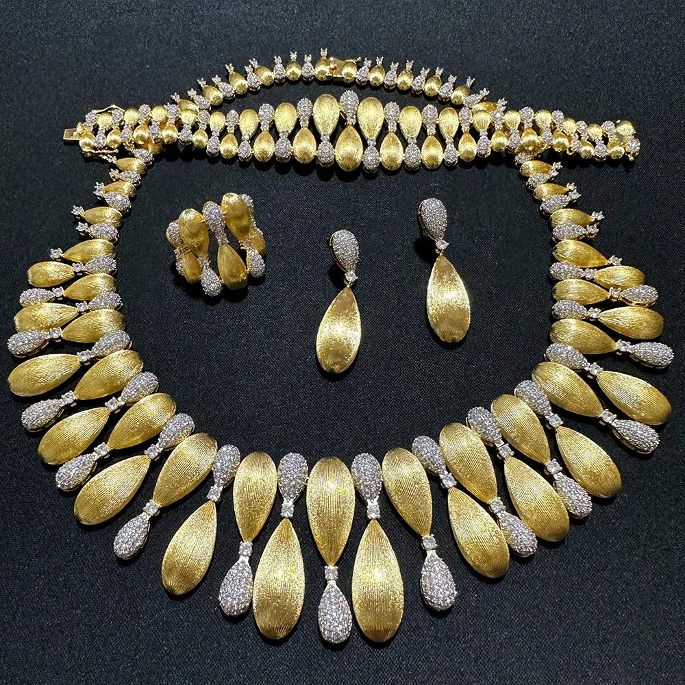 Luxury 4-Piece Knot & Ball African Jewelry Set for Women | Wedding, CZ Cubic Zirconia, Indian & Dubai Bridal Jewelry - Floq & Raman