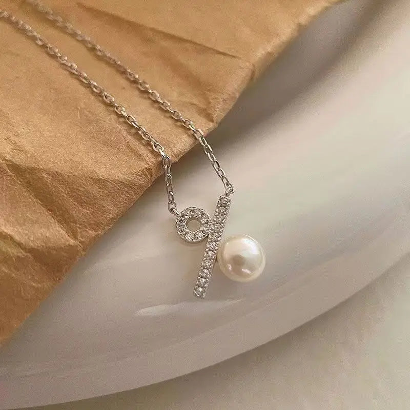 100% love s925 sterling silver percentage symbol necklace female special-interest Design shell pearls short pearl necklace - Floq & Raman
