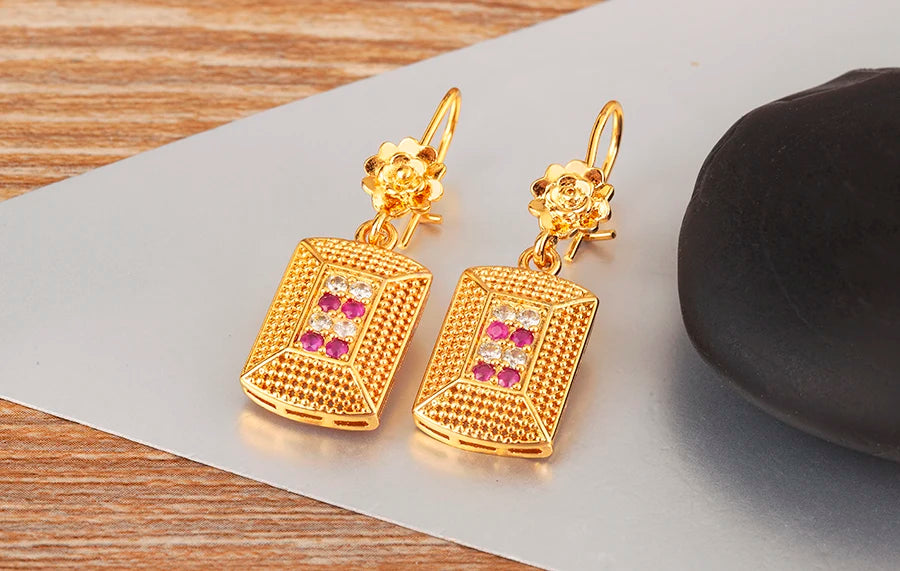 High Quality Rectangle/Evil Eye Shape Elegant Aesthetic Drop Earrings For Female Vintage Ear Jewelry Wedding Party Gifts - Floq & Raman