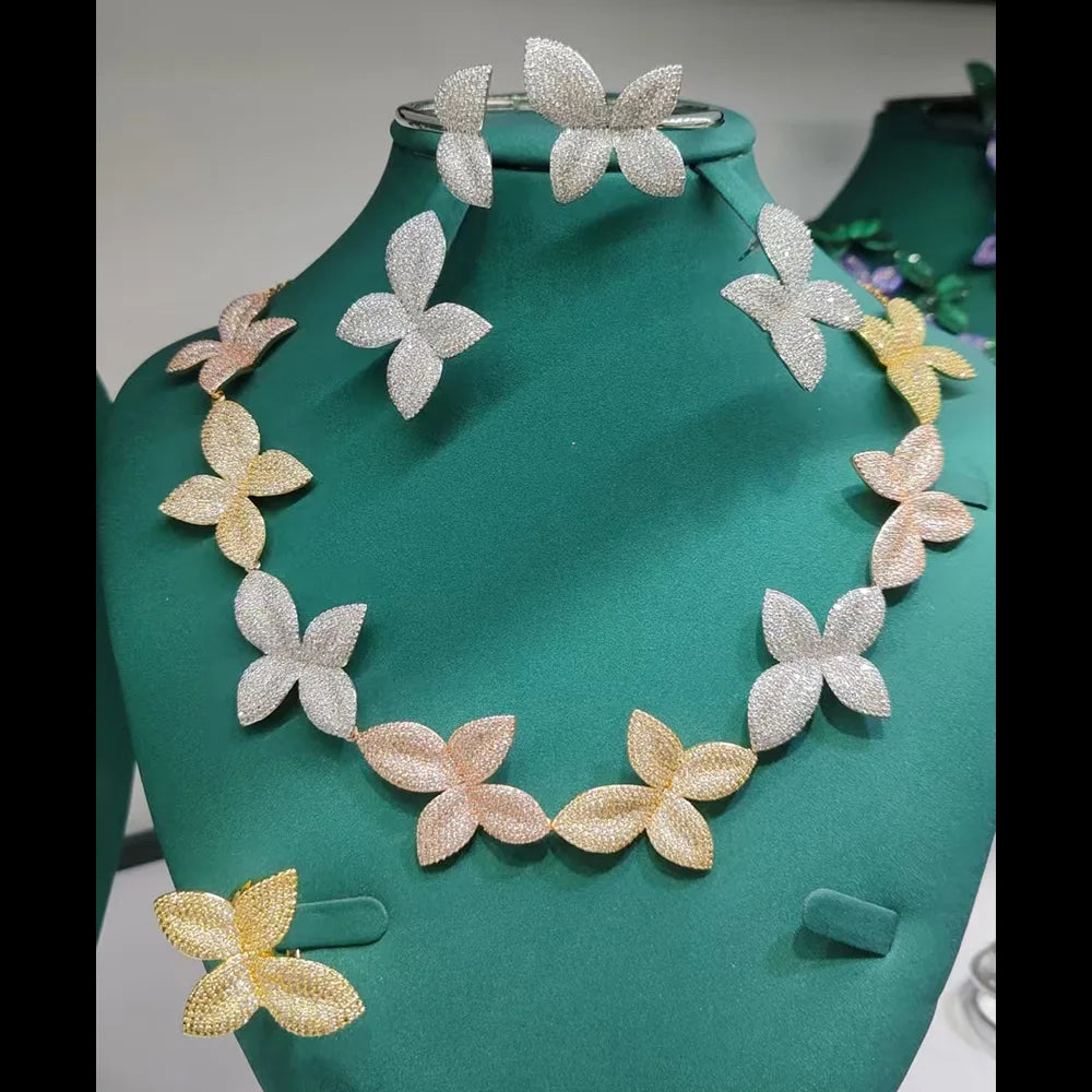 New Fashion African Multi Flowers Dubai Bridal Jewelry Set For Women Wedding Party Nigerian Choker Necklace Earring Set - Floq & Raman
