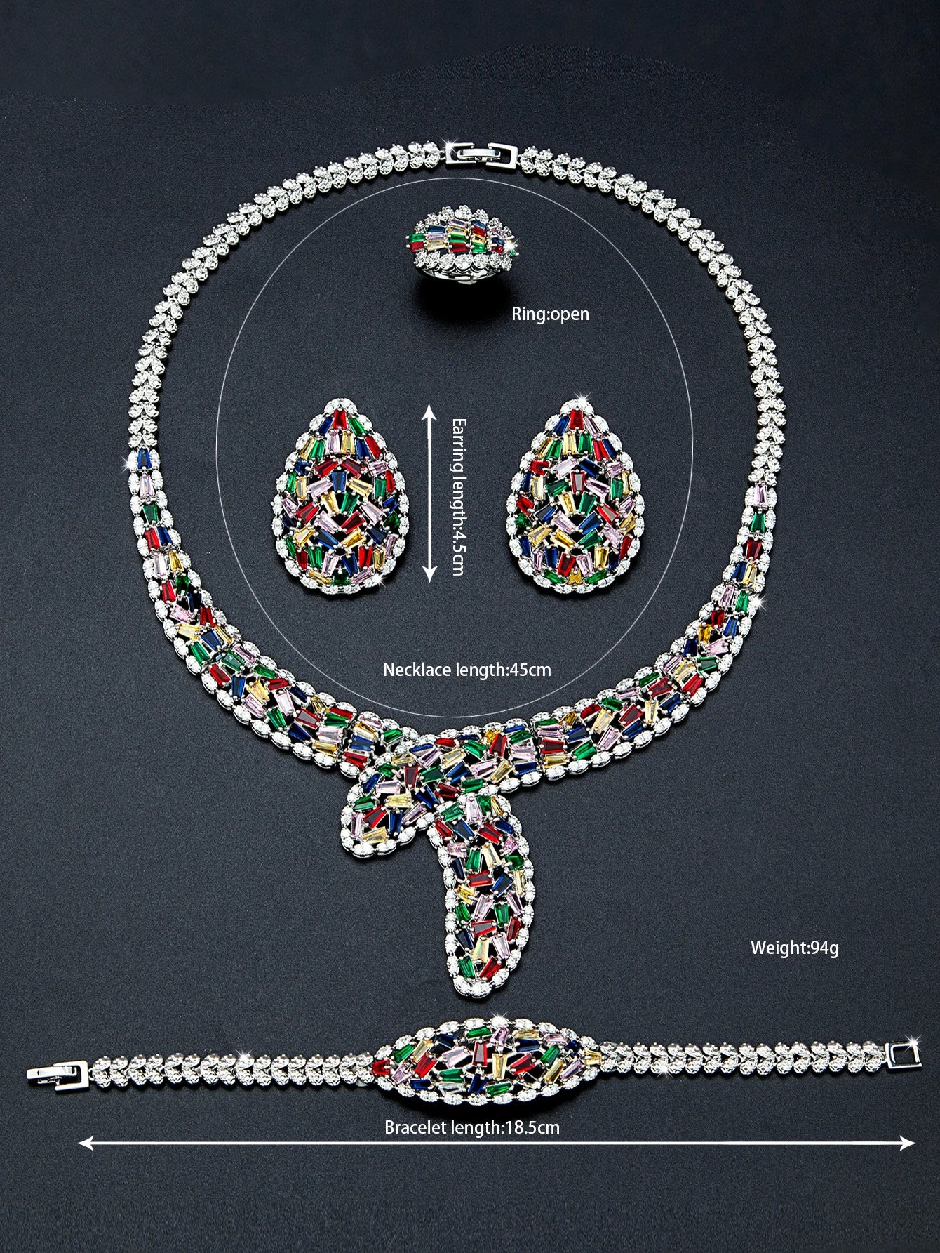 2024 Bridal Jewelry Set – 4-Piece Cubic Zirconia Necklace, Earrings, Ring & Bracelet for Women - Floq & Raman