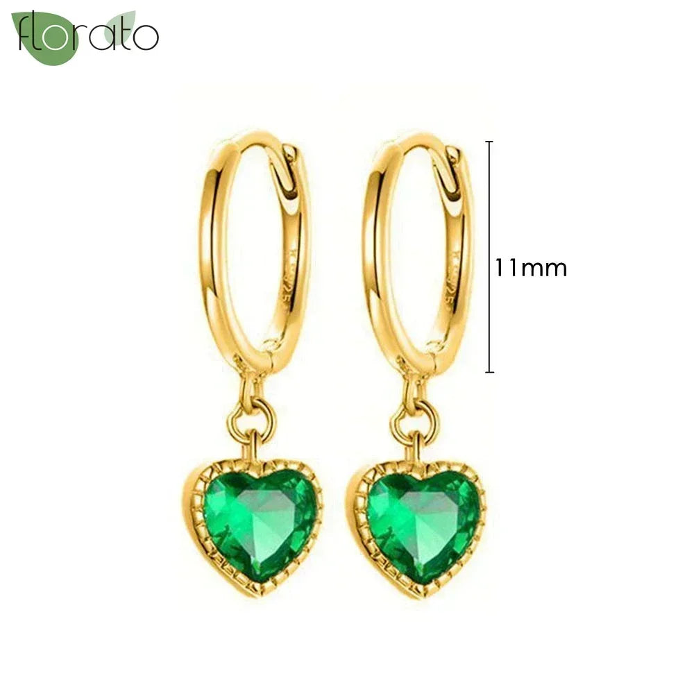 925 Sterling Silver Green Crystal CZ Hoop Earrings for Women | 2023 Luxury Gold Small Huggie Earrings | Fashion Piercing Jewelry - Floq & Raman