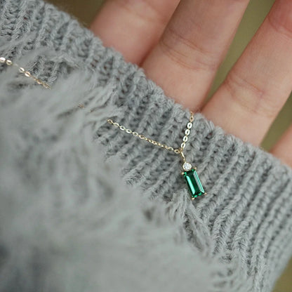 Real 925 Sterling Silver Plating 14K Gold Geometric Green Zircon Pendant Choker Necklace For Women Fine Jewelry - Floq & Raman