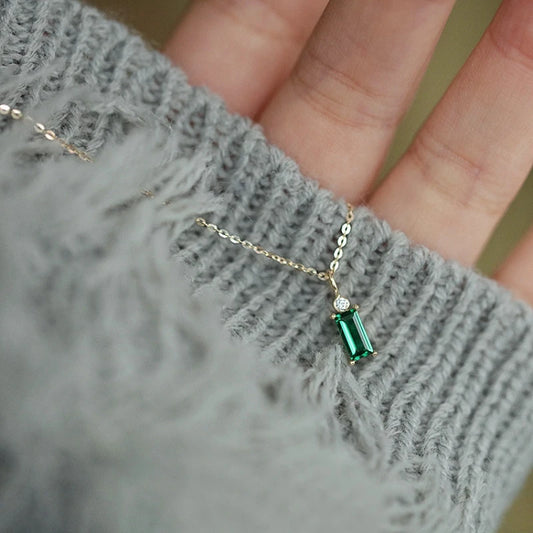 Real 925 Sterling Silver Plating 14K Gold Geometric Green Zircon Pendant Choker Necklace For Women Fine Jewelry - Floq & Raman