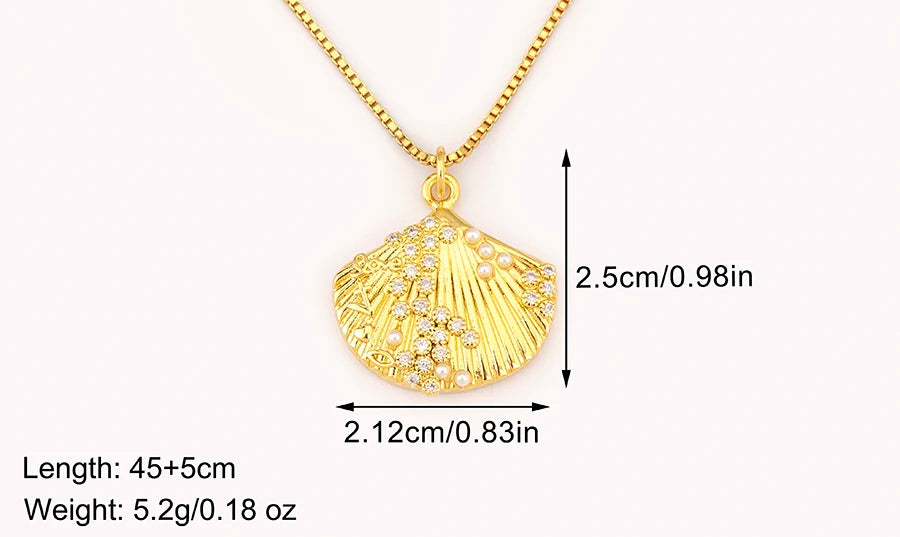 New Fashion Lucky Shell Shape Inlaid Pearl Crystal Zircon Pendant Necklace For Women Female 4 Styles Choice Jewelry Gifts - Floq & Raman