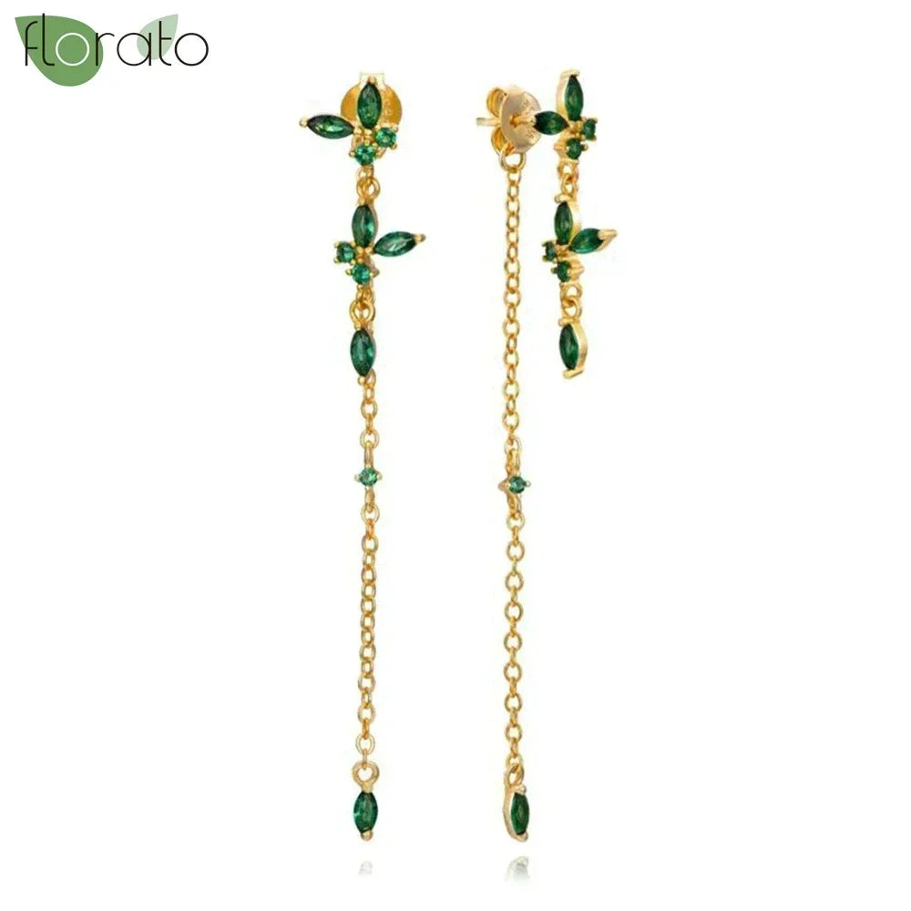 925 Sterling Silver Green Crystal CZ Hoop Earrings for Women | 2023 Luxury Gold Small Huggie Earrings | Fashion Piercing Jewelry - Floq & Raman