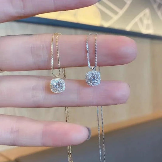 Square Zircon 925 Necklace Women's Fashion High-End Luxury Simple Temperament Clavicle Chain Jewelry To Send a Friend Gift - Floq & Raman