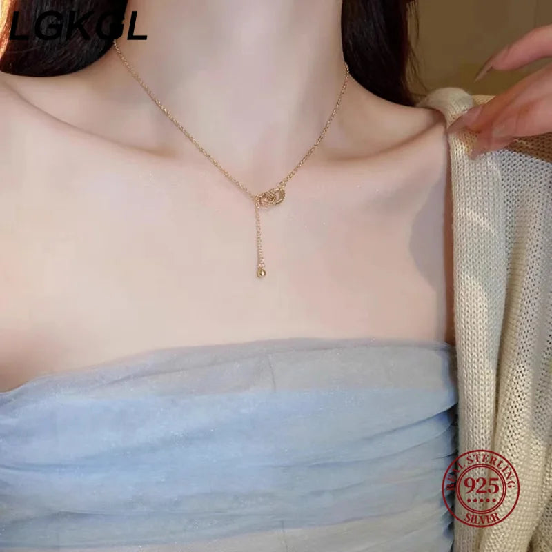 S925 sterling silver necklace double ring ring buckle tassel High sense affordable luxury fashion sweater chain - Floq & Raman