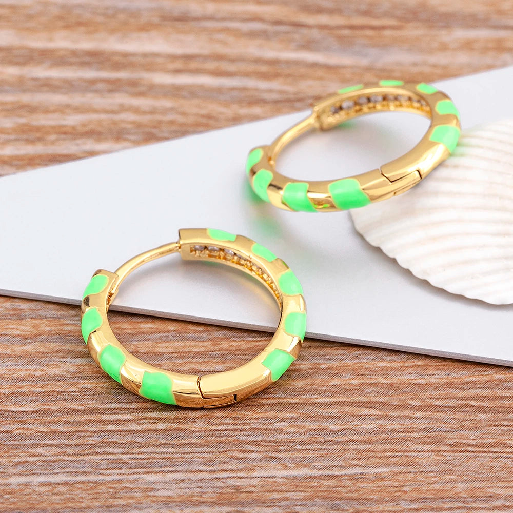 High Quality 6 Candy Colors Inlaid Zebra Stripe Pendant Fashion Earrings Enamel Oil Dripping Women's Simple French Jewelry Gifts - Floq & Raman