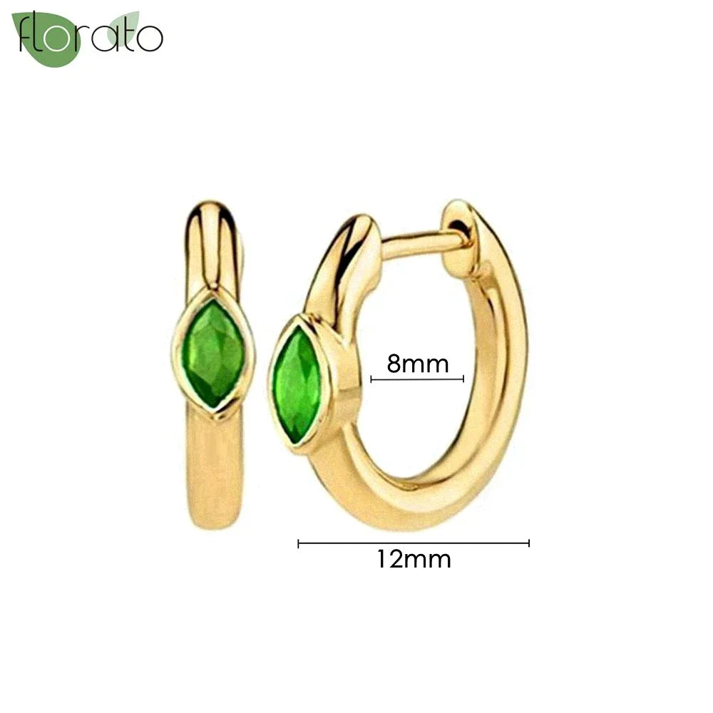 925 Sterling Silver Green Crystal CZ Hoop Earrings for Women | 2023 Luxury Gold Small Huggie Earrings | Fashion Piercing Jewelry - Floq & Raman