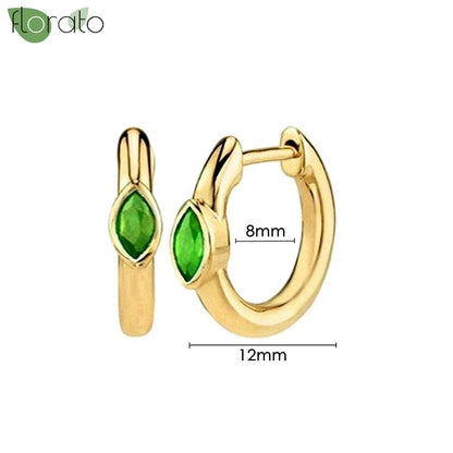 925 Sterling Silver Green Crystal CZ Hoop Earrings for Women | 2023 Luxury Gold Small Huggie Earrings | Fashion Piercing Jewelry - Floq & Raman