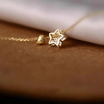 Real 925 Sterling Silver Necklace Sweet Star Heart Pendant 18k Necklace For Women Wedding Statement Fine Jewelry - Floq & Raman