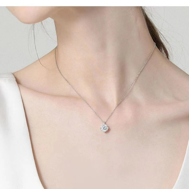 Simple Trendy Crystal Zircon Rhinestone Pendant Necklace For Women Charm White Gold Color Clavicle Chain Necklack WeddingJewelry - Floq & Raman