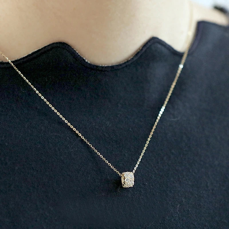 925 Sterling Silver Necklace for Women with Zirconia Transfer Beads 14K Gold Plated Cylindrical Pendant Jewelry AccessoryL - Floq & Raman