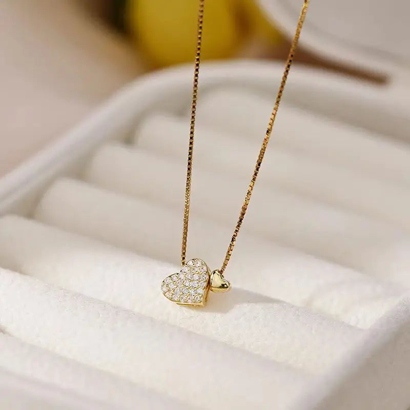 New 925 Sterling Silver Shiny Square Heart Pendant Necklace fit Beads DIY Fashion Women's Jewelry Party Gift - Floq & Raman