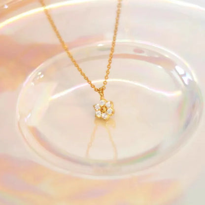 New 925 sterling silver petal necklace small pendant 14k gold plated light luxury mini clavicle chain - Floq & Raman