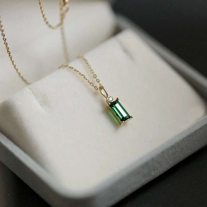 Real 925 Sterling Silver Plating 14K Gold Geometric Green Zircon Pendant Choker Necklace For Women Fine Jewelry - Floq & Raman
