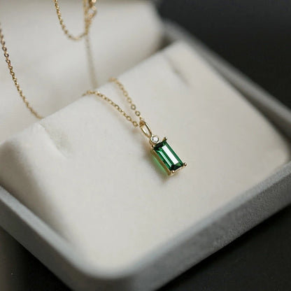 Real 925 Sterling Silver Plating 14K Gold Geometric Green Zircon Pendant Choker Necklace For Women Fine Jewelry - Floq & Raman