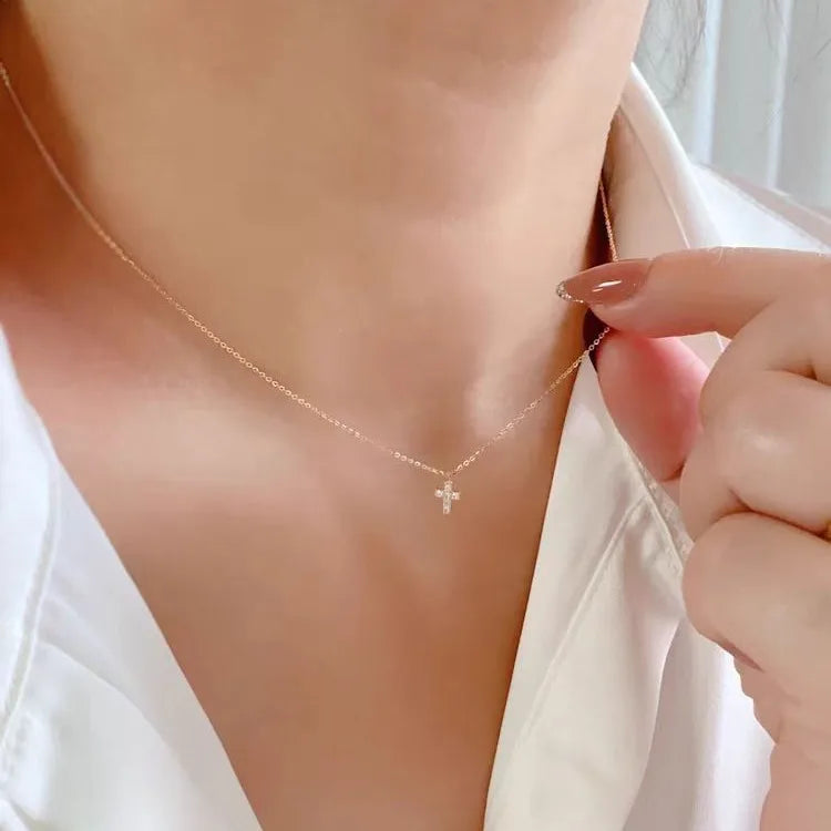 925 sterling silver cross necklace with 14k gold plated simple mini pendant clavicle chain versatile 2024 new style - Floq & Raman