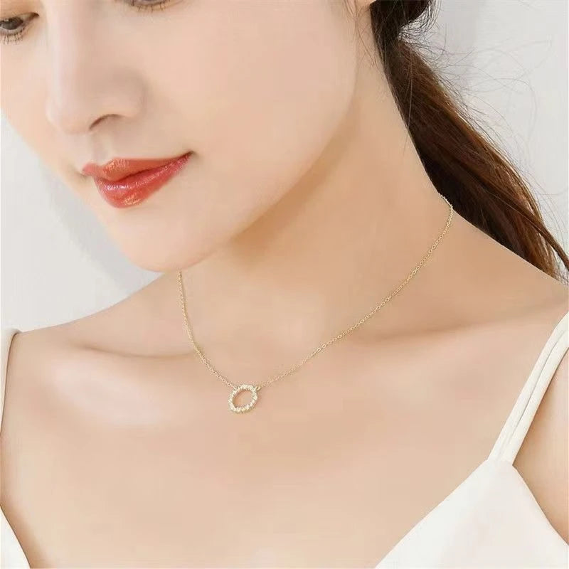 925 Sterling Silver 18K Gold Plating Pavé Crystal Round Star Same Style Necklace Women Fashion Party Jewelry Accessories - Floq & Raman